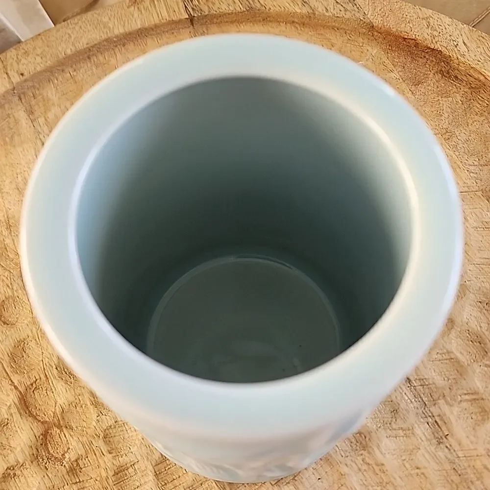 Bamboo Embossed Light Blue Cylindrical Vase